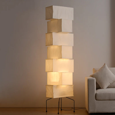 Japanese Floor Lamp - Wabi-Sabi Rice Paper Cube