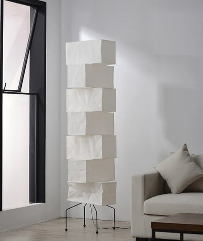 Japanese Floor Lamp - Wabi-Sabi Rice Paper Cube