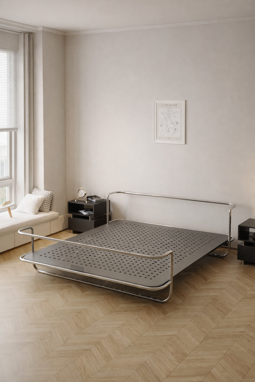 Industrial Bed Frame - Stainless Steel Metal Queen Size