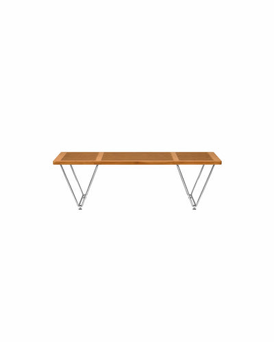 Natural wood finish slat bench, 120cm length, front view