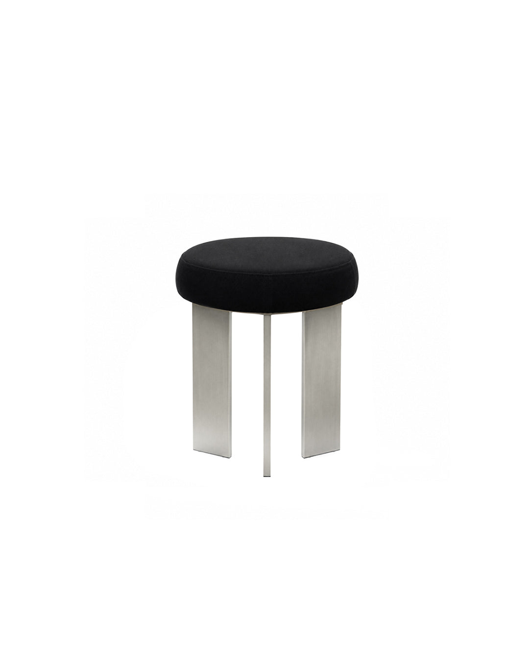round linen-top accent stool with tripod steel legs in black - front view product photo