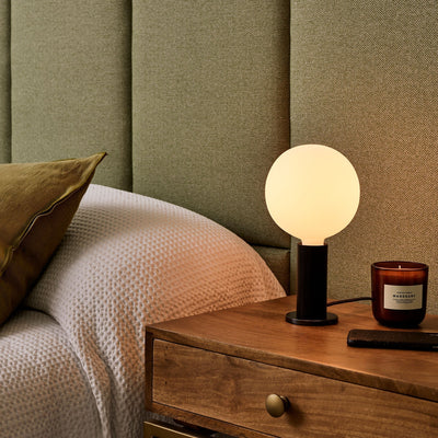 Tala Table Lamp – Wood Base, Brass Finish, Dimmable LED Sphere Bulb