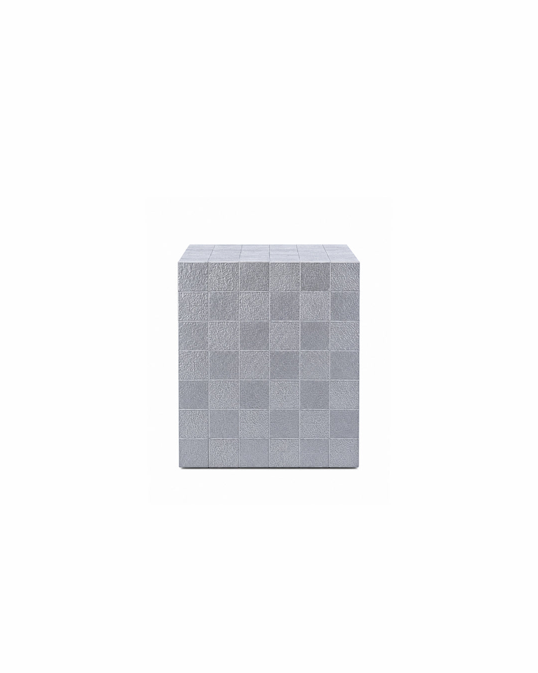 mosaic tile cube side table in silver - front view product photo
