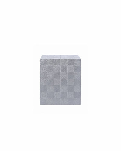 mosaic tile cube side table in silver - front view product photo
