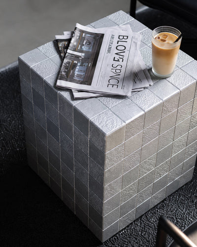 cube side table size reference photo next to everyday objects