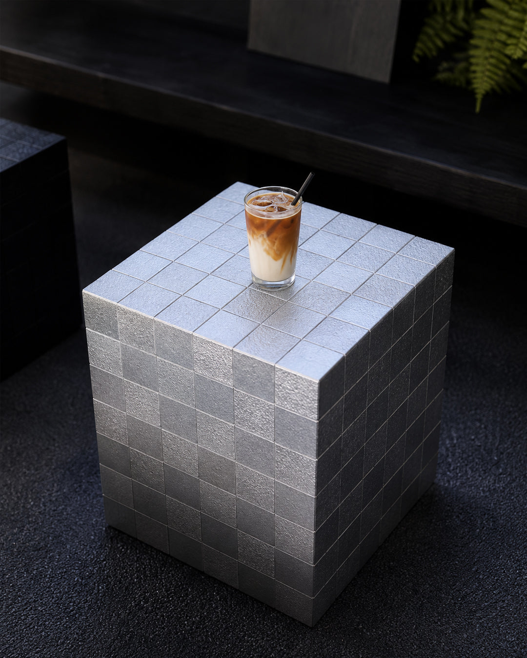 mosaic tile cube stool top view photo showing full tiled surface