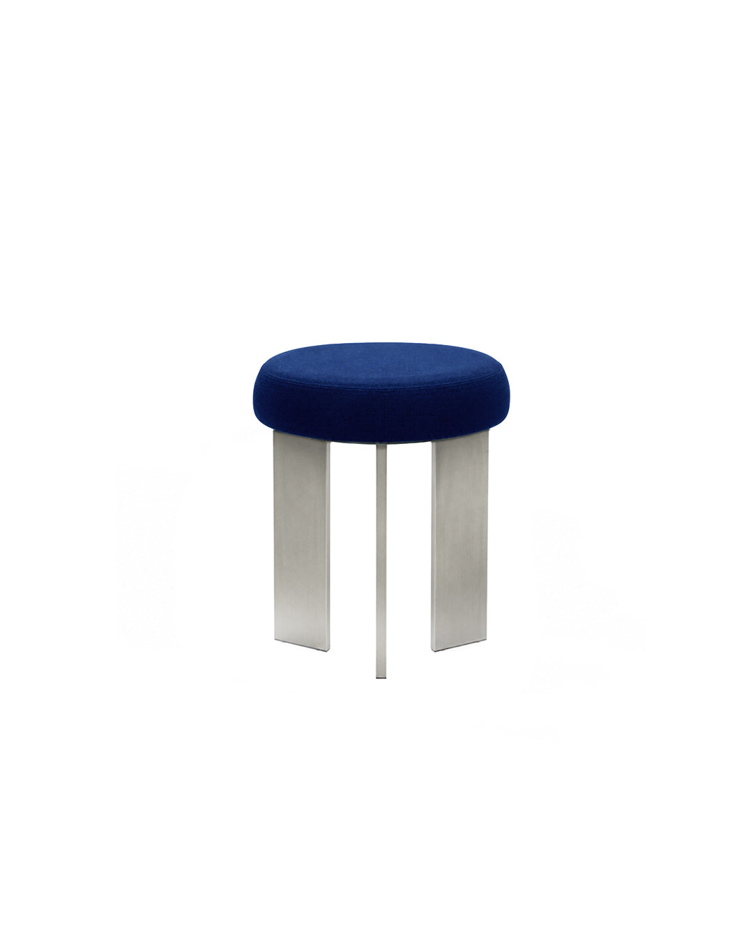 round linen-top accent stool with tripod steel legs in sky blue - front view product photo