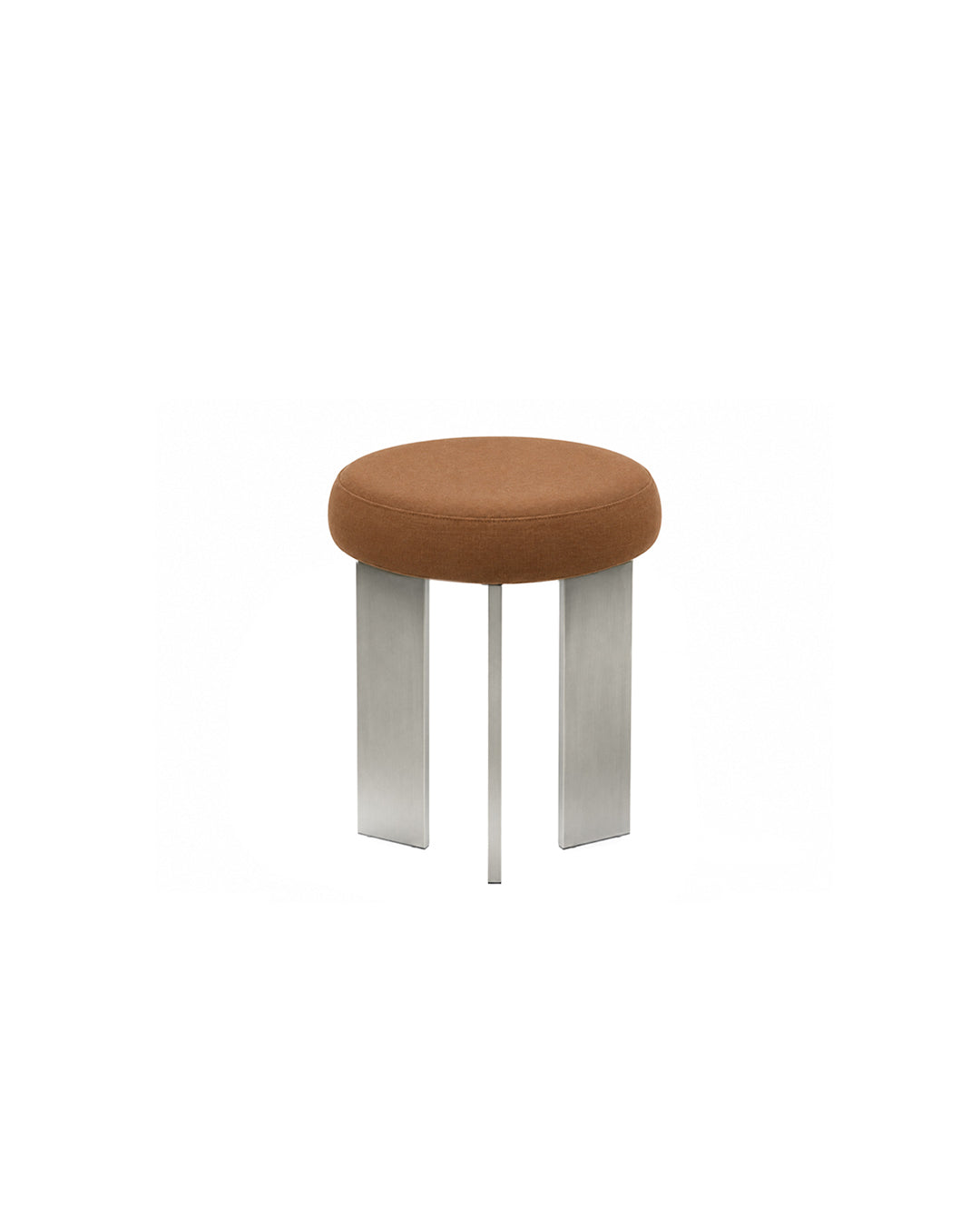 round linen-top accent stool with tripod steel legs in brown - front view product photo