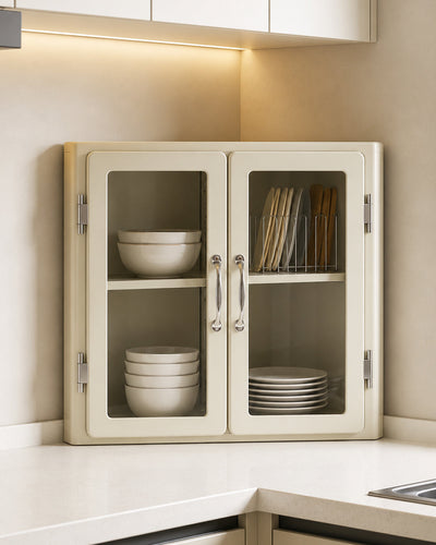corner cabinet size reference photo next to everyday objects