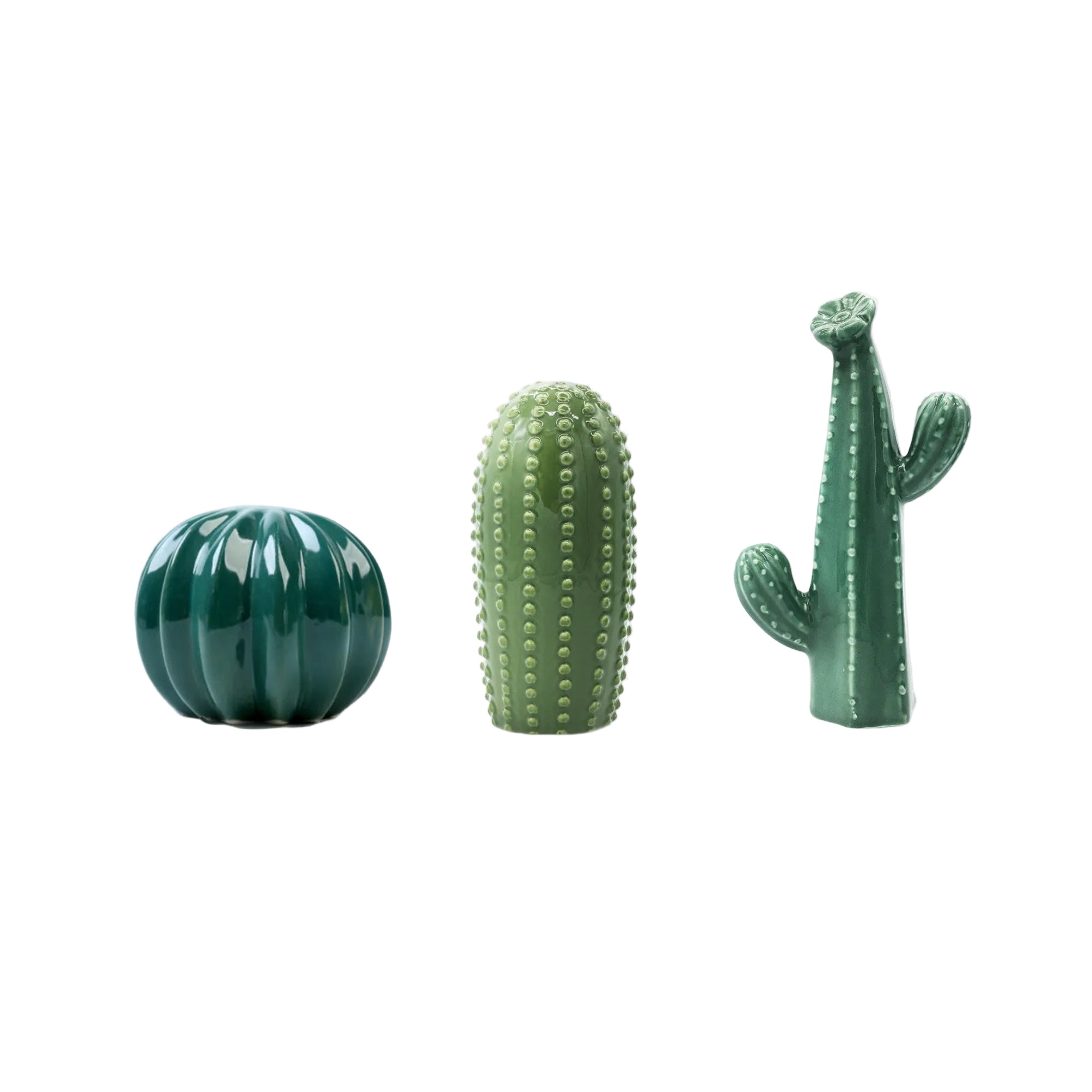 Green Ceramic Cactus Handcrafted Sculpture - Unique Art Piece