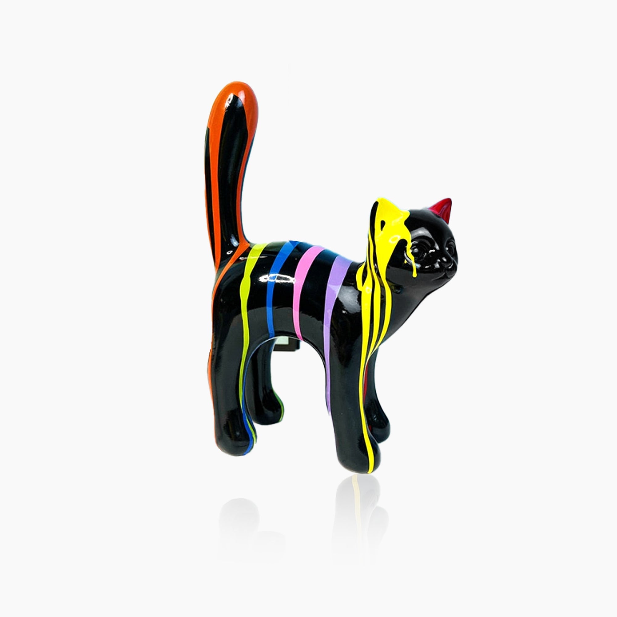 Walking Cat Sculpture - Painted Resin Figurine