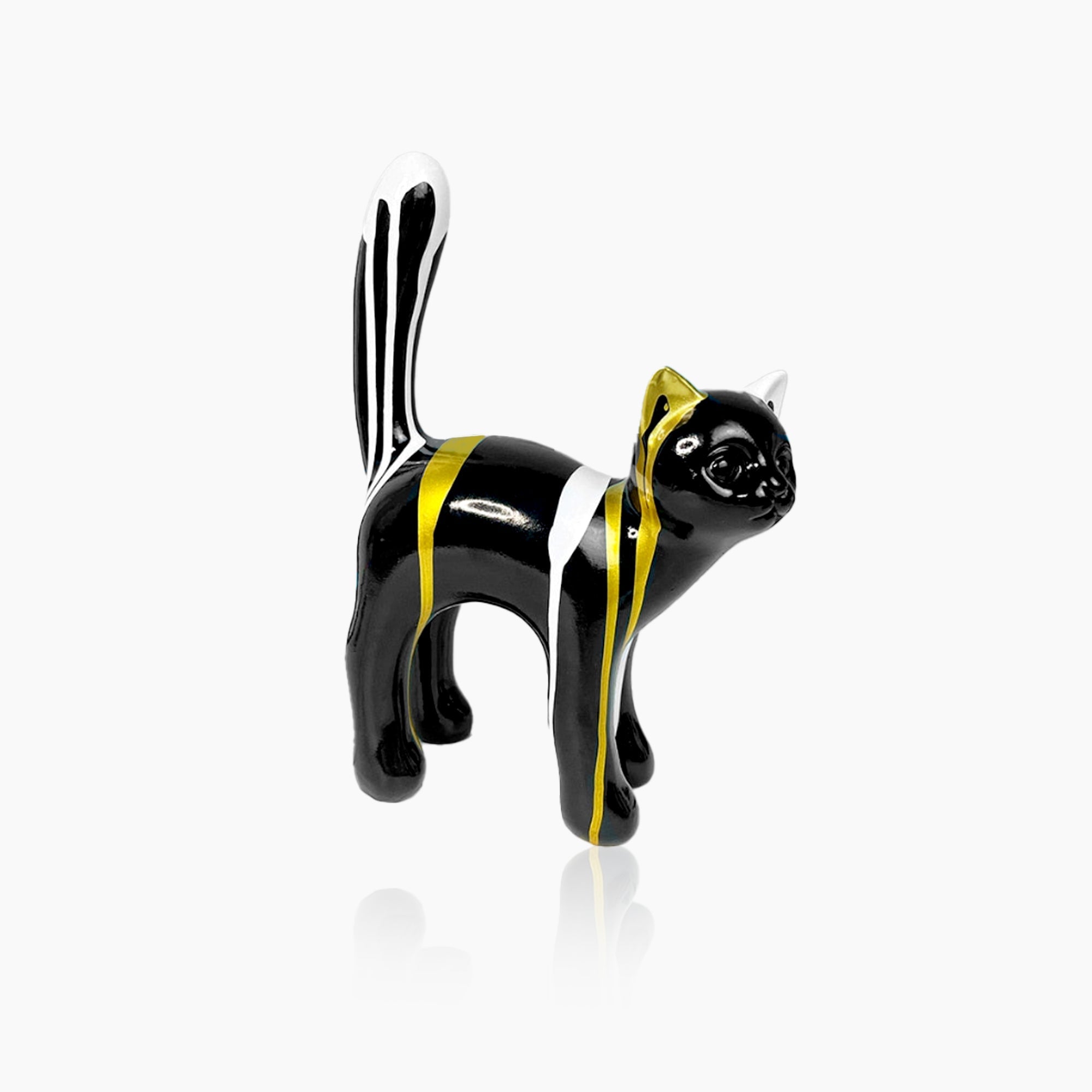Walking Cat Sculpture - Painted Resin Figurine