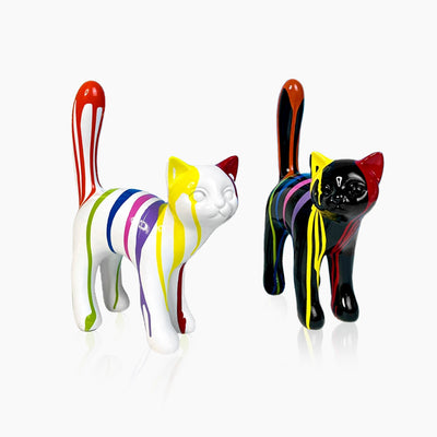Walking Cat Sculpture - Painted Resin Figurine