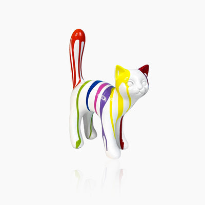 Walking Cat Sculpture - Painted Resin Figurine