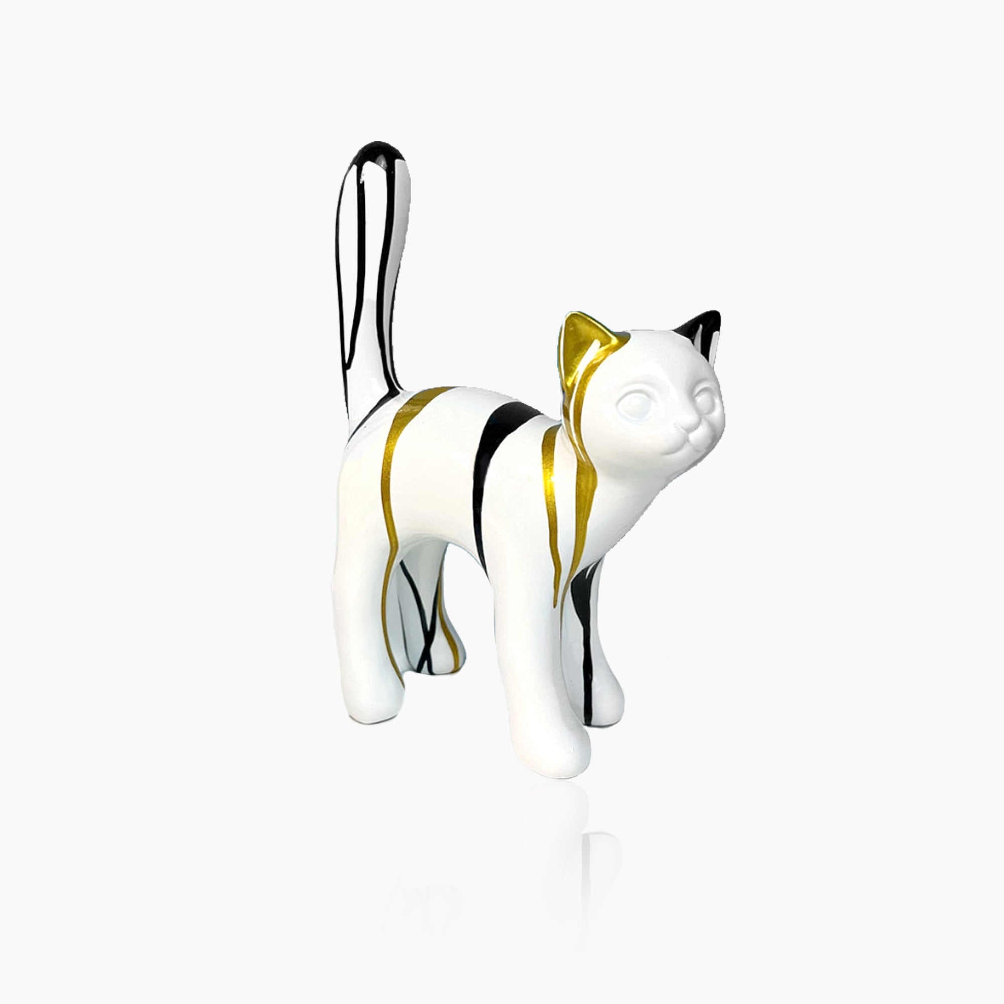 Walking Cat Sculpture - Painted Resin Figurine