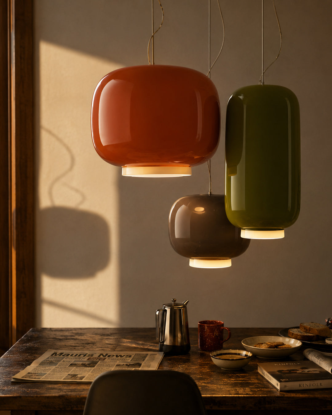 Close-up of glossy glass surface on stone pendant shade