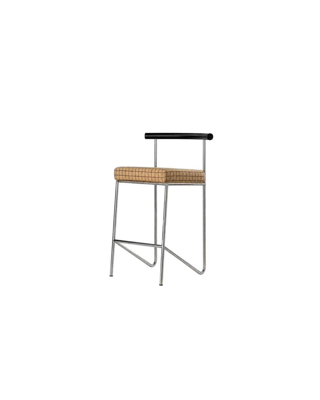 wire frame bar stool with backrest in orange - front view product photo