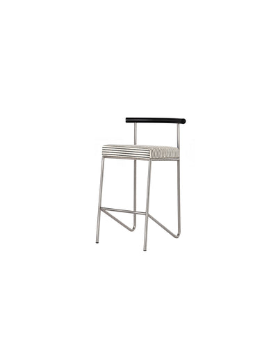 metal bar stool closeup detail shot showing wire frame and cushioned seat