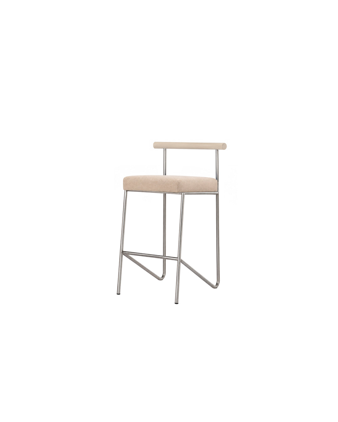 wire frame bar stool with backrest in beige - front view product photo