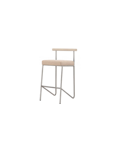 wire frame bar stool with backrest in beige - front view product photo