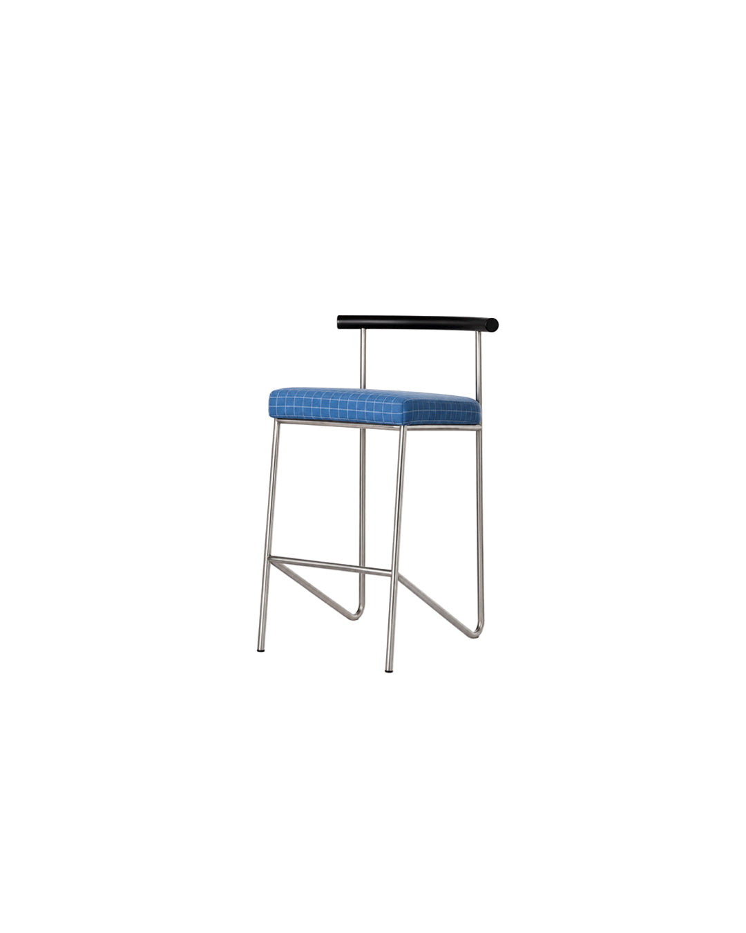 wire frame bar stool with backrest in blue - front view product photo