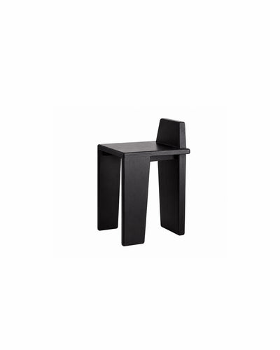 solid wood brutalist block dining chair in black - front view product photo