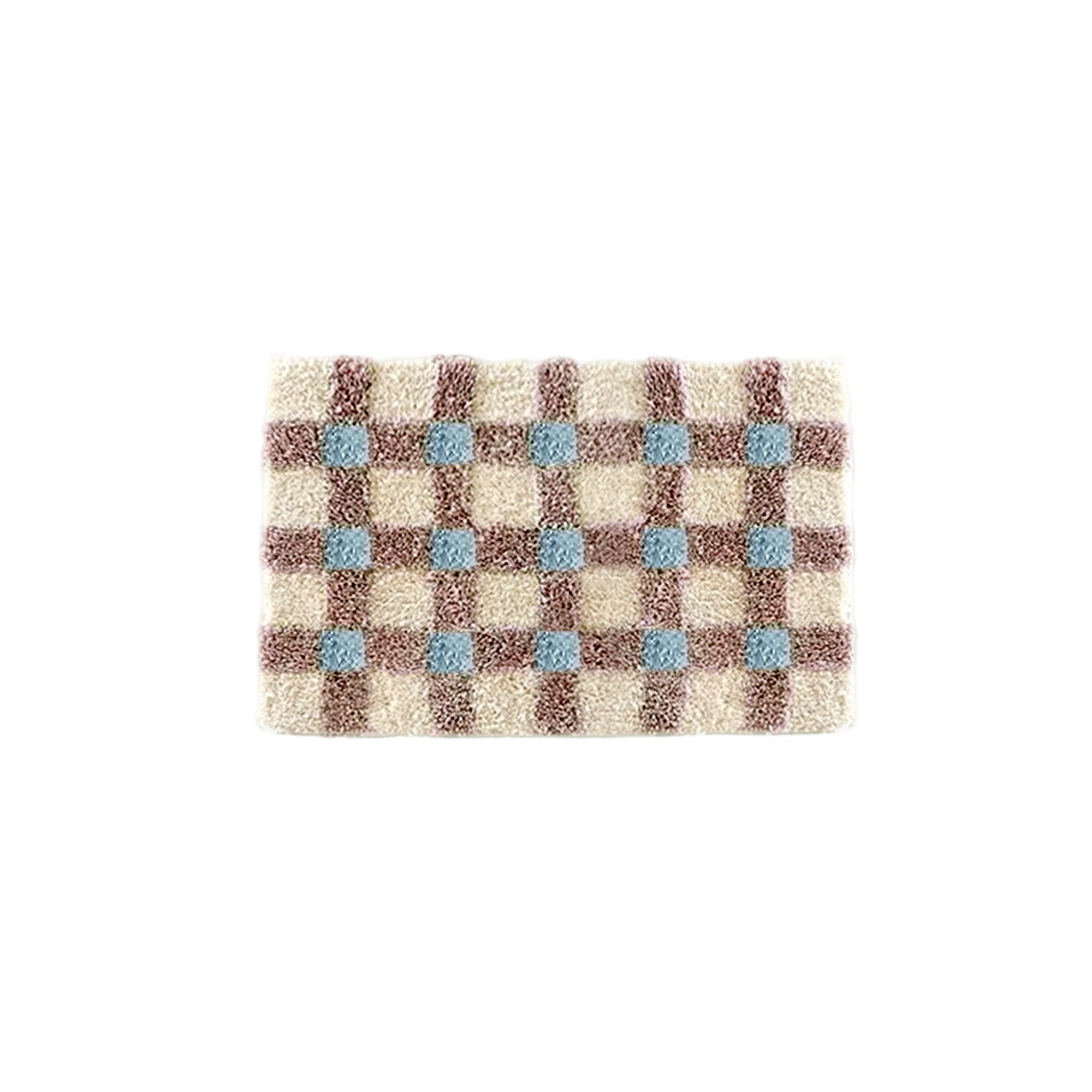 Checkerboard Bedside Rug - Pastel Area Rug Soft Cozy Carpet