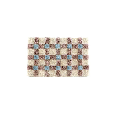 Checkerboard Bedside Rug - Pastel Area Rug Soft Cozy Carpet
