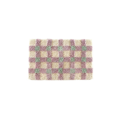 Checkerboard Bedside Rug - Pastel Area Rug Soft Cozy Carpet