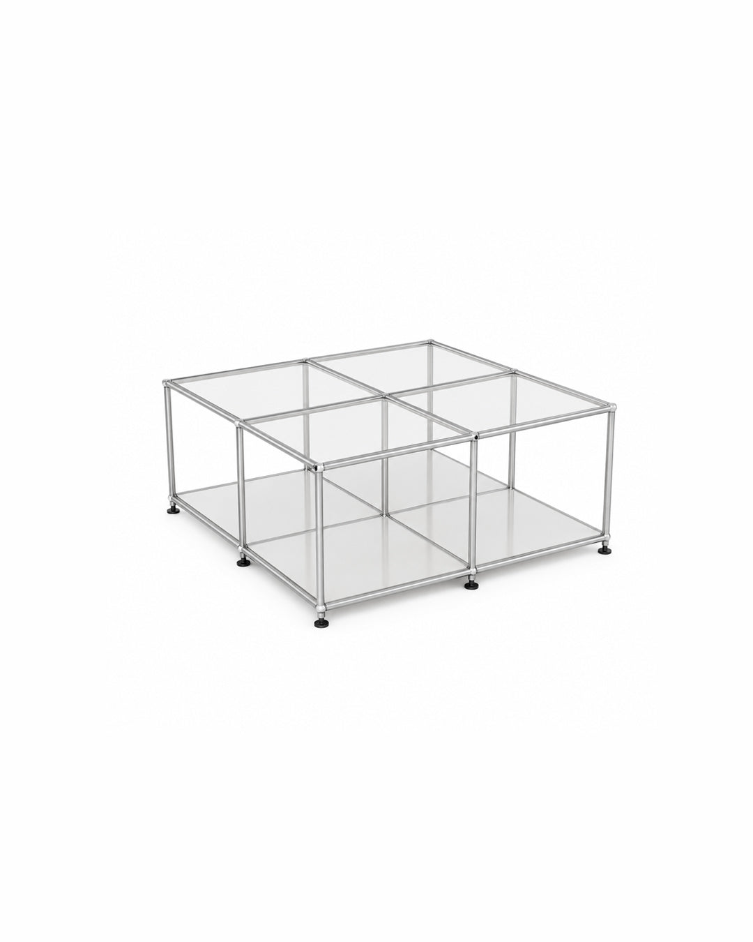4x4 grid coffee table with white bottom panel, front view