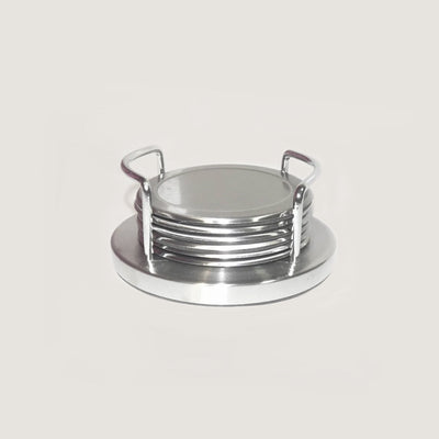 Stainless Steel Coaster Set - 6-Piece Holder Included