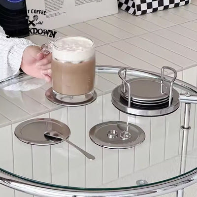 Stainless Steel Coaster Set - 6-Piece Holder Included