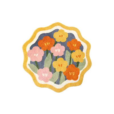 Floral Round Rug - Hand Crafted Fluffy Area Rug