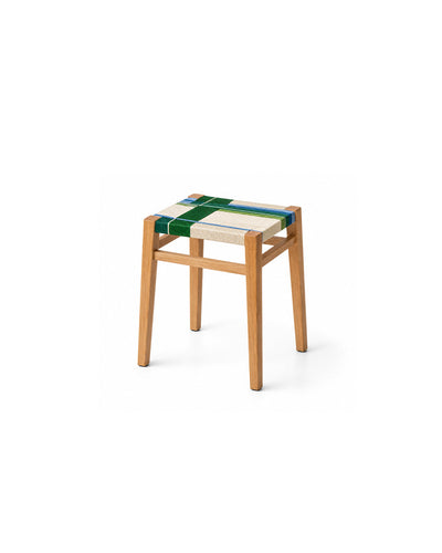 woven cord square stool in green cord with beech wood legs - front view product photo