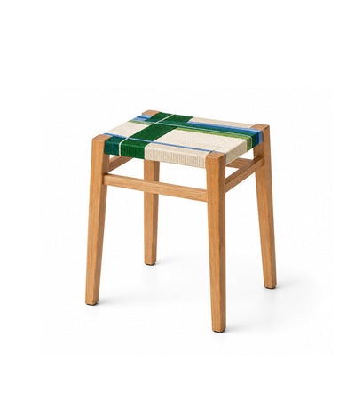PLAID KNOT | Woven Cord Square Stool, Beech or Walnut