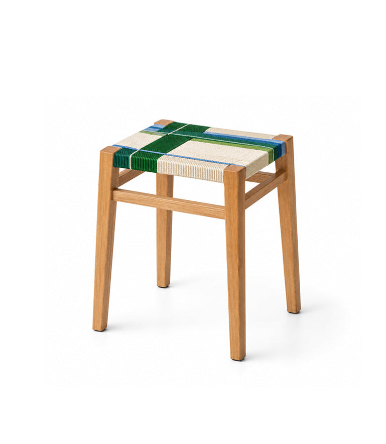 PLAID KNOT | Woven Cord Square Stool, Beech or Walnut