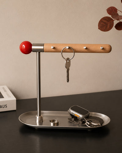 Side profile of key hook tray showing stem and base