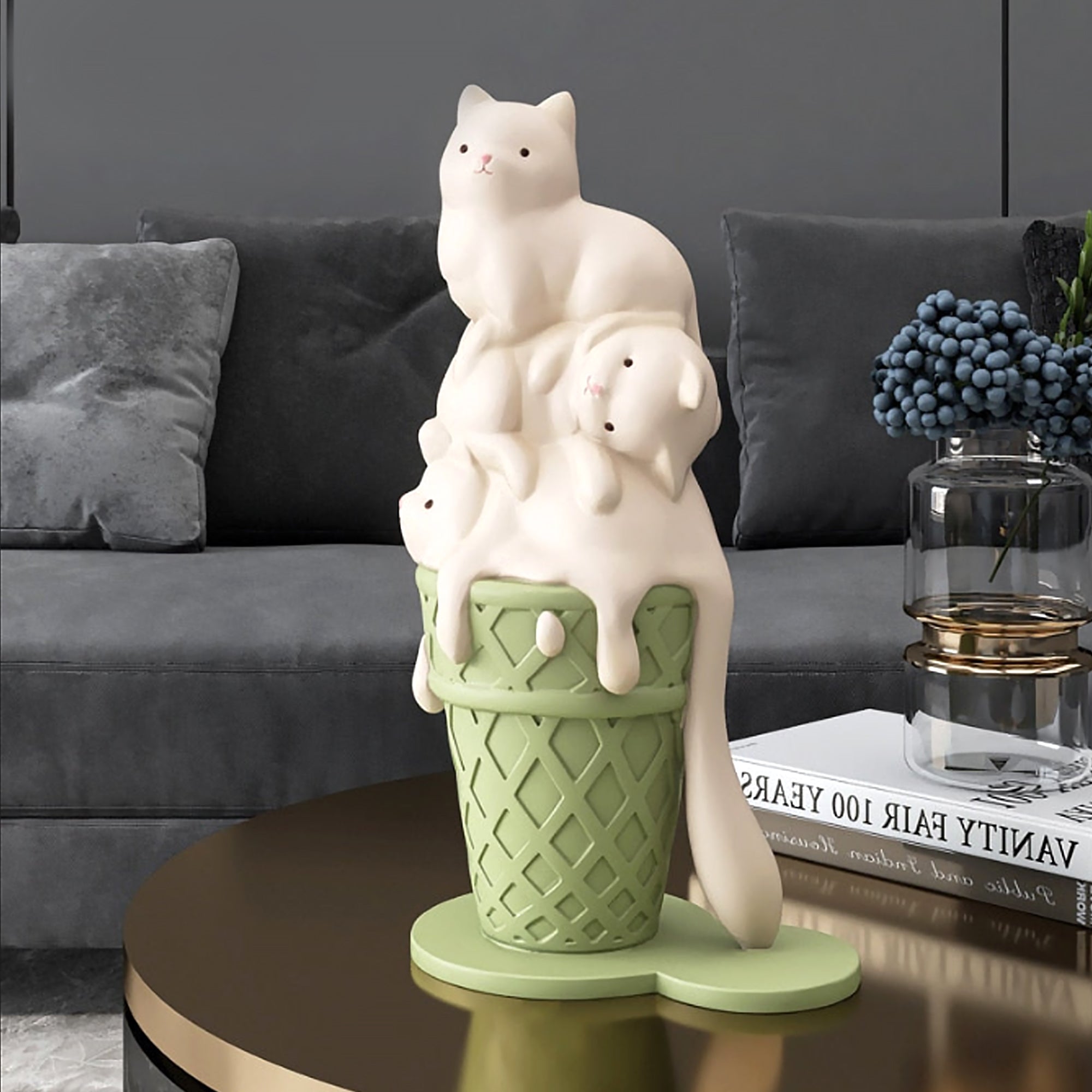 Ice Cream Cat Sculpture - Resin Melting Art
