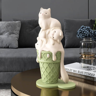 Ice Cream Cat Sculpture - Resin Melting Art
