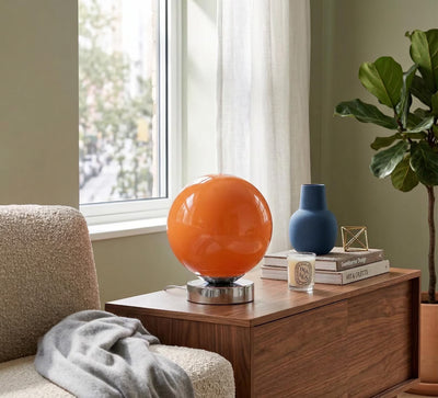 Orange Retro Glass Ball Chrome Table Lamp