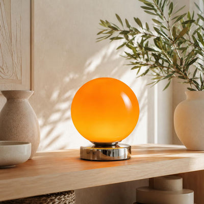 Orange Retro Glass Ball Chrome Table Lamp