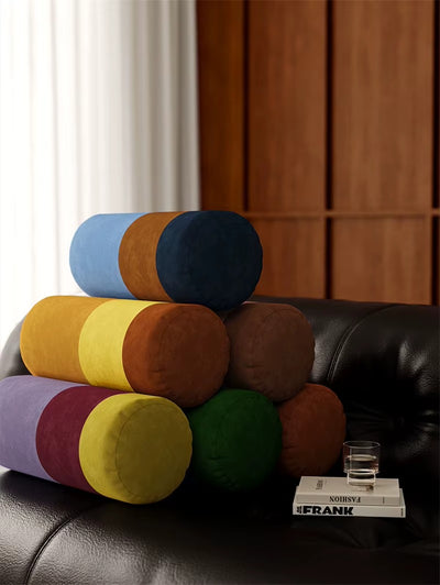 Velvet Round Neck Bolster Pillow Cylinder Lumbar Support Cushion