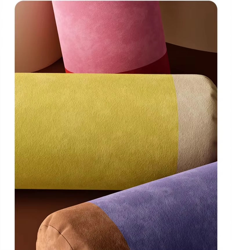 Velvet Round Neck Bolster Pillow Cylinder Lumbar Support Cushion