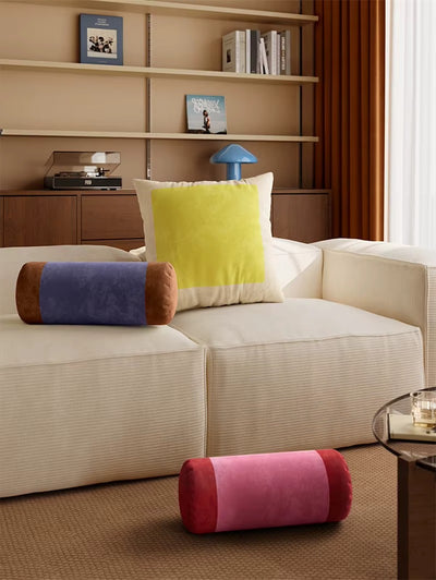 Velvet Round Neck Bolster Pillow Cylinder Lumbar Support Cushion