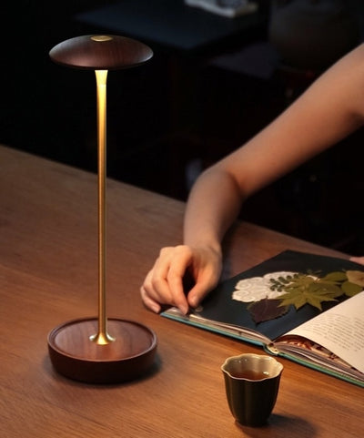 Walnut Mushroom Table Lamp – Rechargeable Touch Control