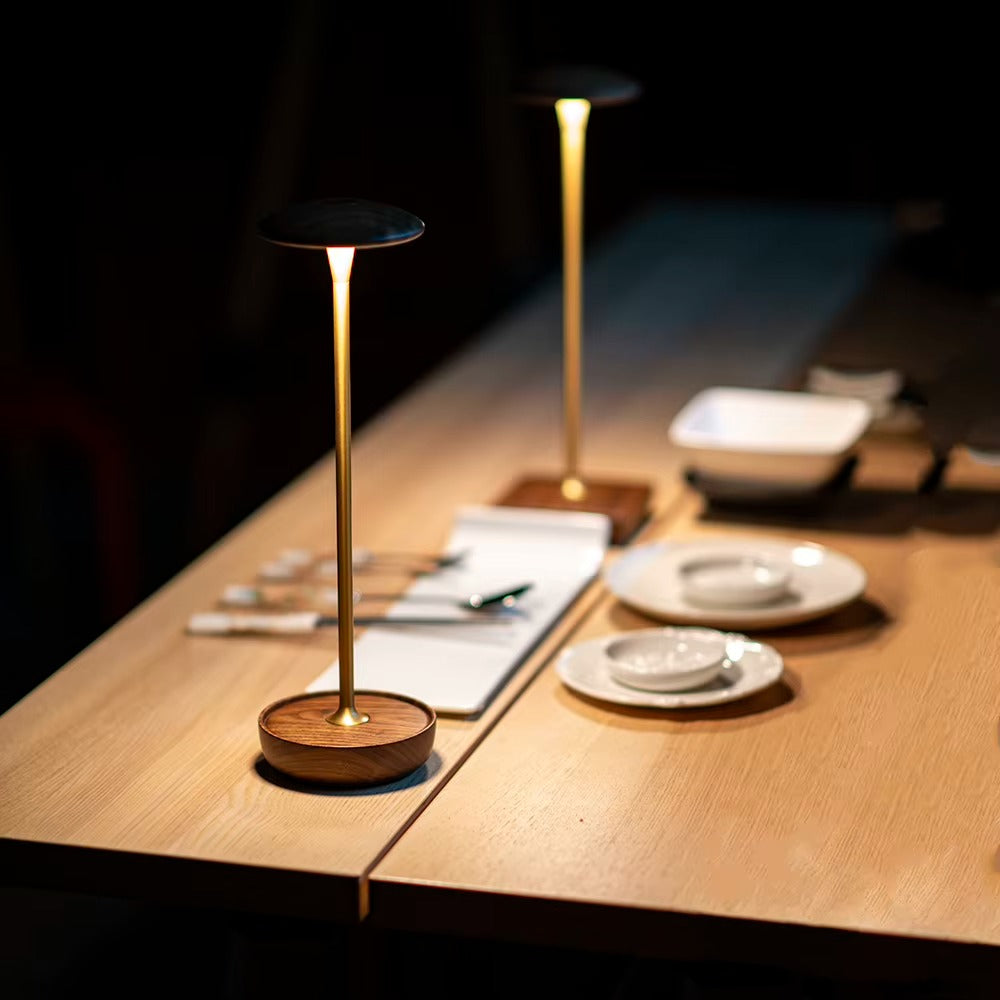 Walnut Mushroom Table Lamp – Rechargeable Touch Control