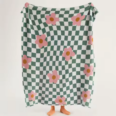 BLOOM & CHECKERBOARD | Retro-Modern Plush Throw
