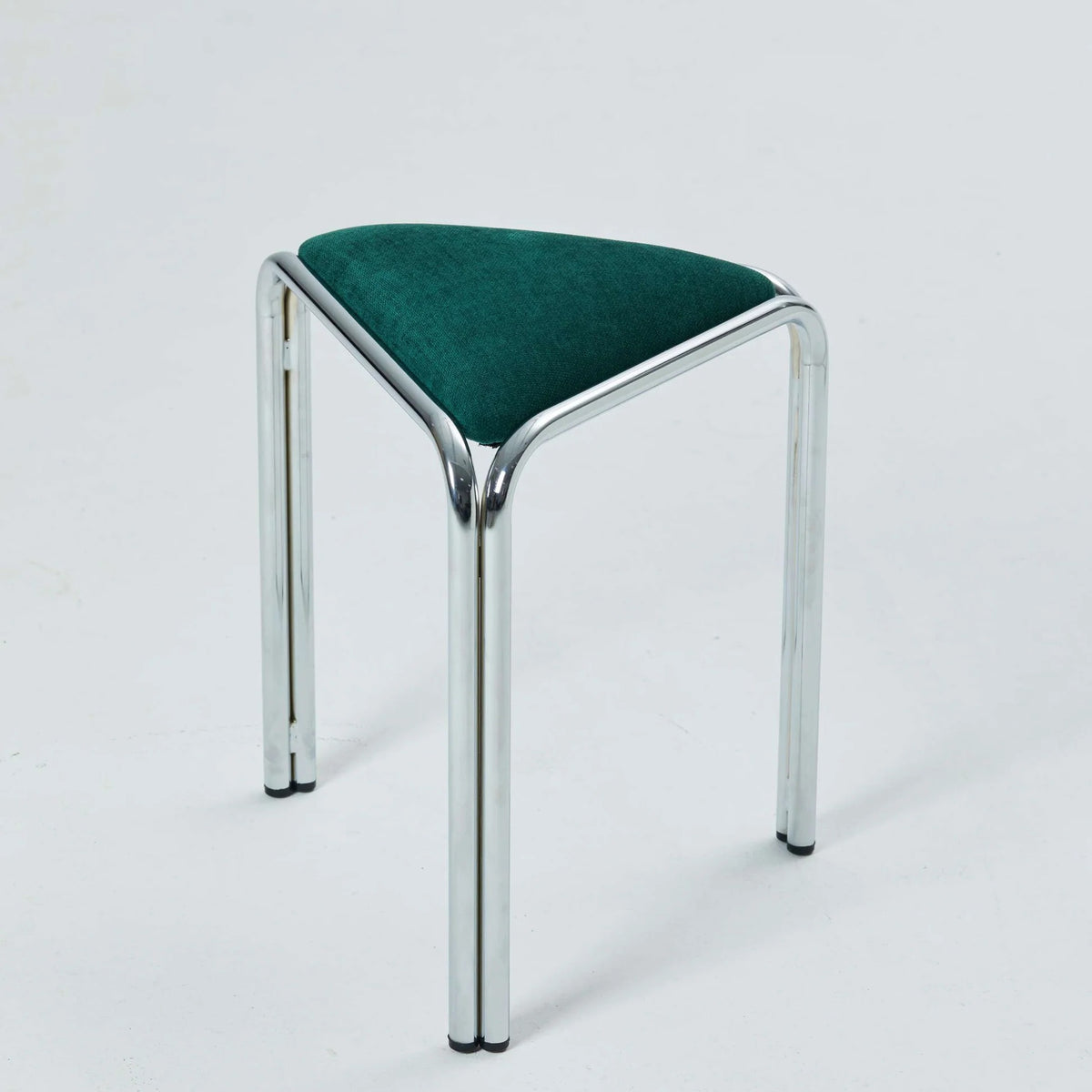Green velvet triangle stacking stool, alternate studio angle