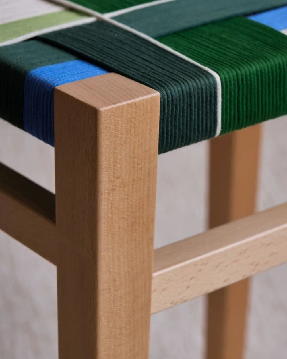 PLAID KNOT | Woven Cord Square Stool, Beech or Walnut