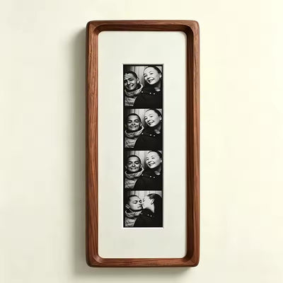 Natural cream wood photo strip frame with key hooks, alternate studio angle